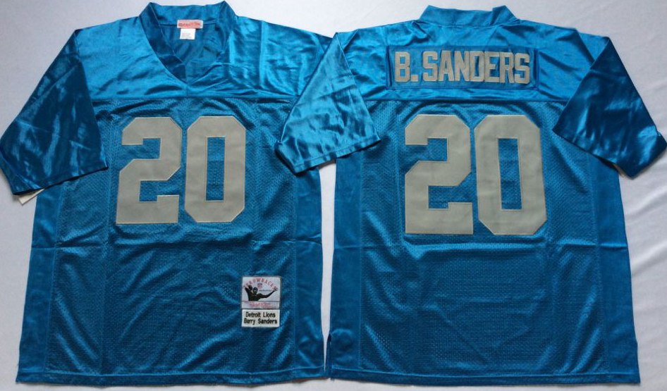 Men NFL Detroit Lions 20 B Sanders light blue Mitchell Ness jerseys